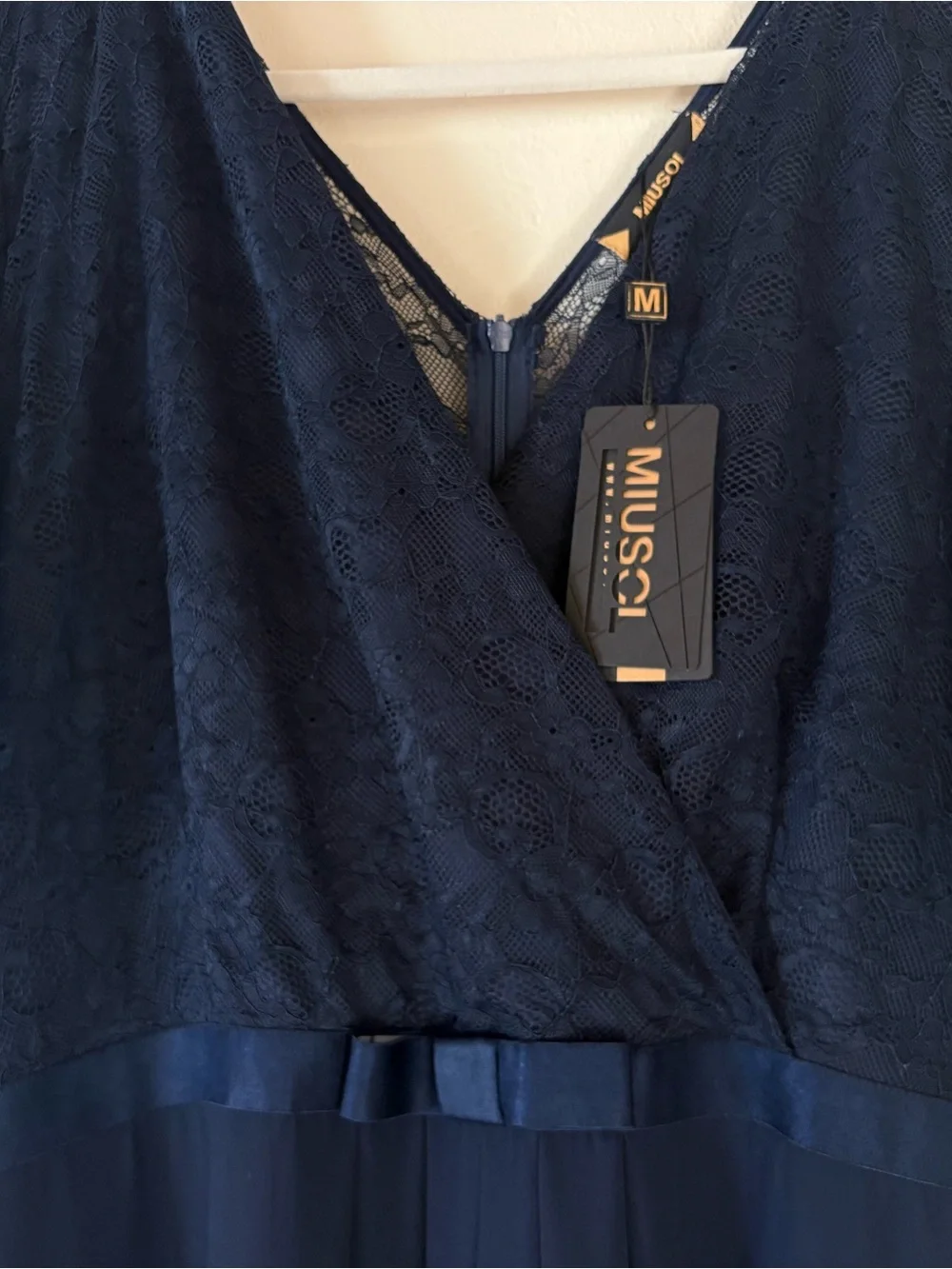 Miusol Navy Lace Bodice Maxi Gown Bow Waist Wedding Formal Size XL - Picture 4 of 7